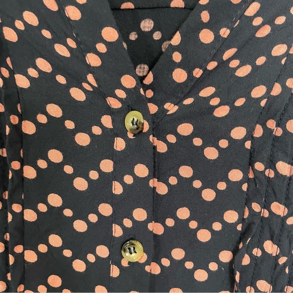 Anthropologie Maeve Woman Medium Navy Button Up Blouse Pink Polka Dots Business - Picture 5 of 14